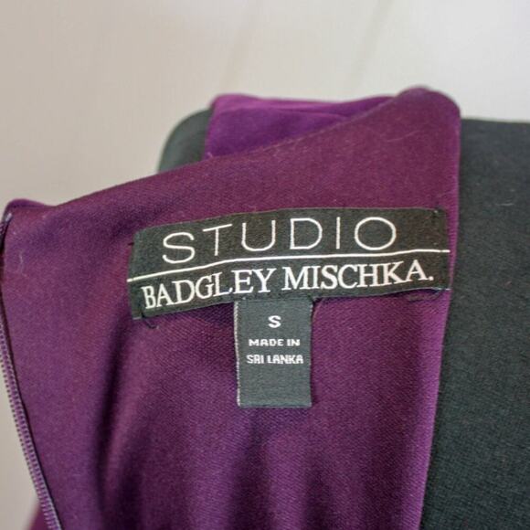 Badgley Mischka Studio Purple Faux Wrap Dress Asymmetrical V Neck S - Picture 7 of 7